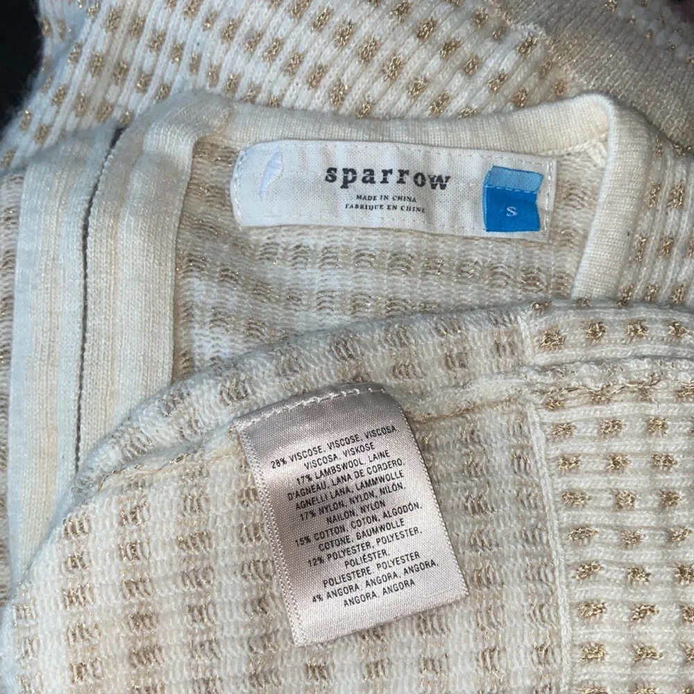 Anthro Sparrow Lambswool Angora Blend Gold Metallic Knit Sweater Dress - Picture 5 of 6